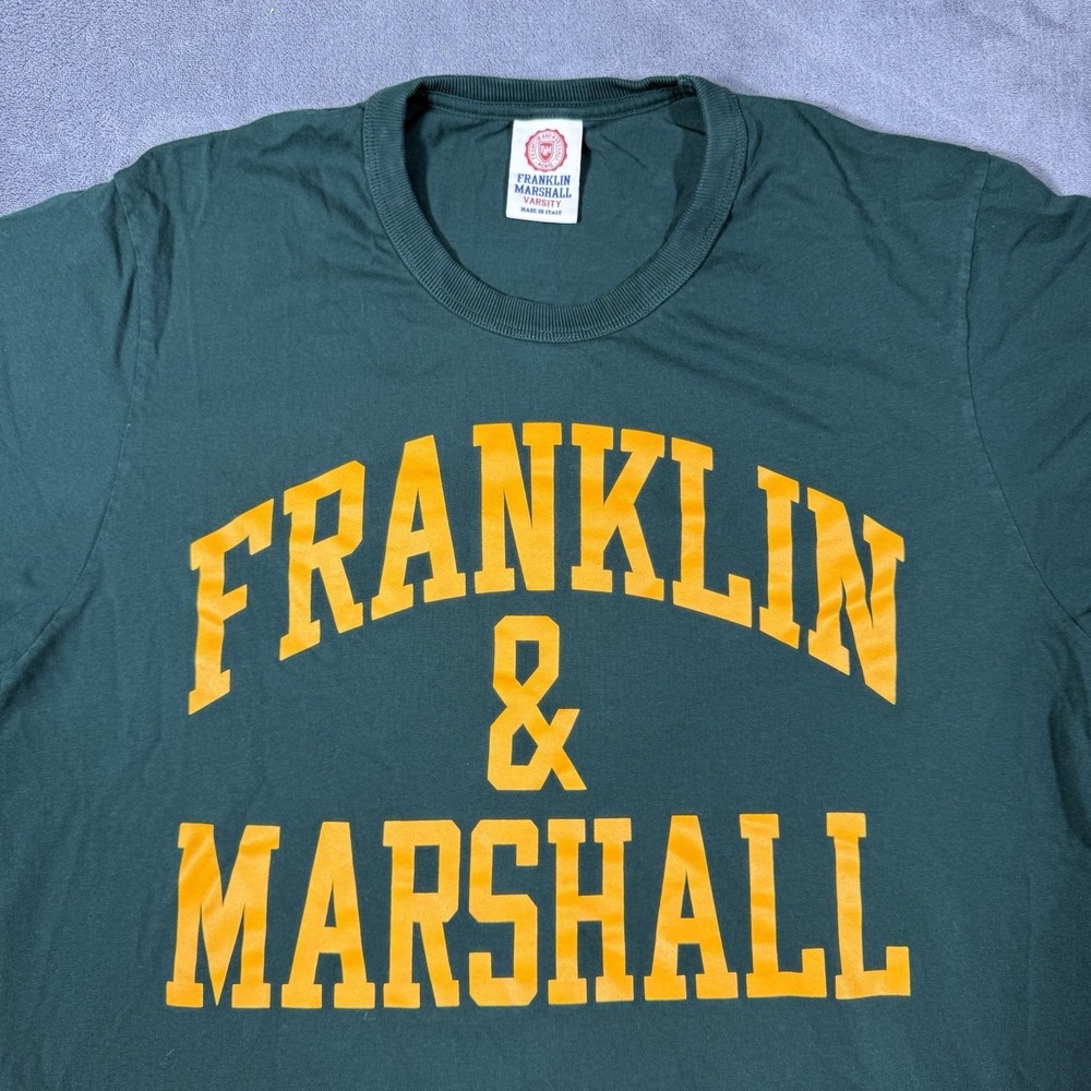 Franklin & Marshall Single Stitch Spellout T-Shirt Green Made In‎ Italy Size 2XL
